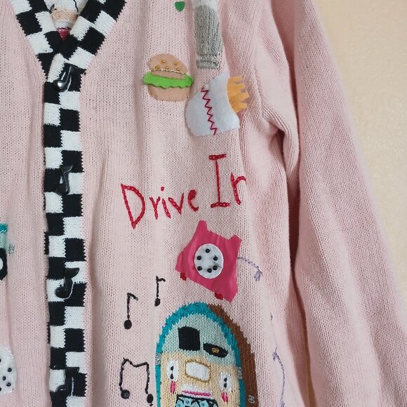 Vintage Storybook Knits 1950's Diner Sock Hop Cardigan Women's Large - Picture 3 of 10